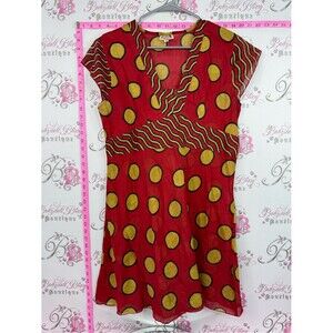 WAYAN dress boho  Bold Red & Mustard Print Top